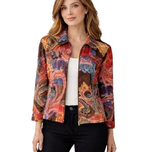 Coldwater Creek Paisley Jacket Size L 100% Cotton Zip Front
